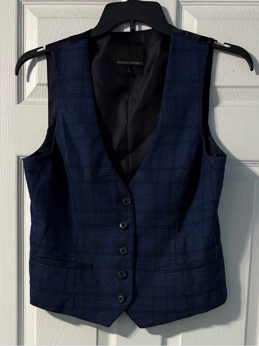 Banana Republic Men's Dark Navy Plaid Vest